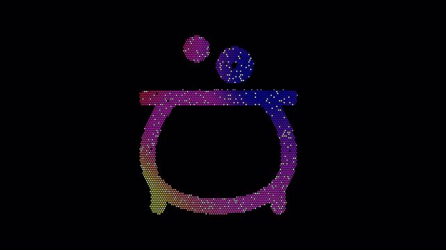 Icon cauldron is made up of LED square shapes that shimmer and flicker. There are black dead diodes. In-Out looped. Alpha BW at the end