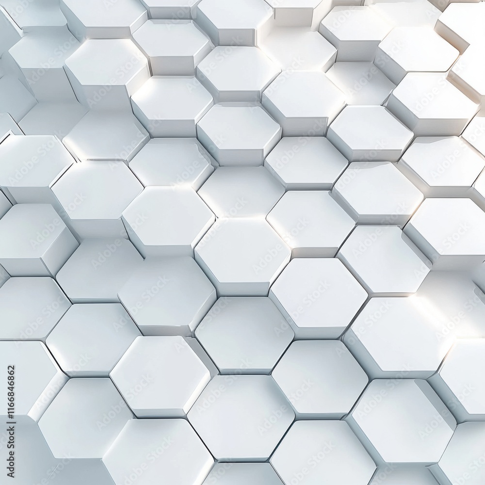 Poster abstract white hexagonal pattern creating a 3d effect with smooth shadows.