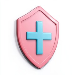 Obraz premium Stylized pink and blue shield with a cross symbol, representing health and protection themes.