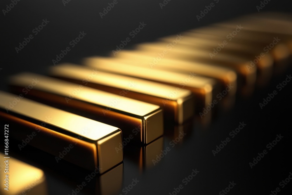 Poster symmetrically arranged golden bars on sleek black background visual art minimalist display studio en