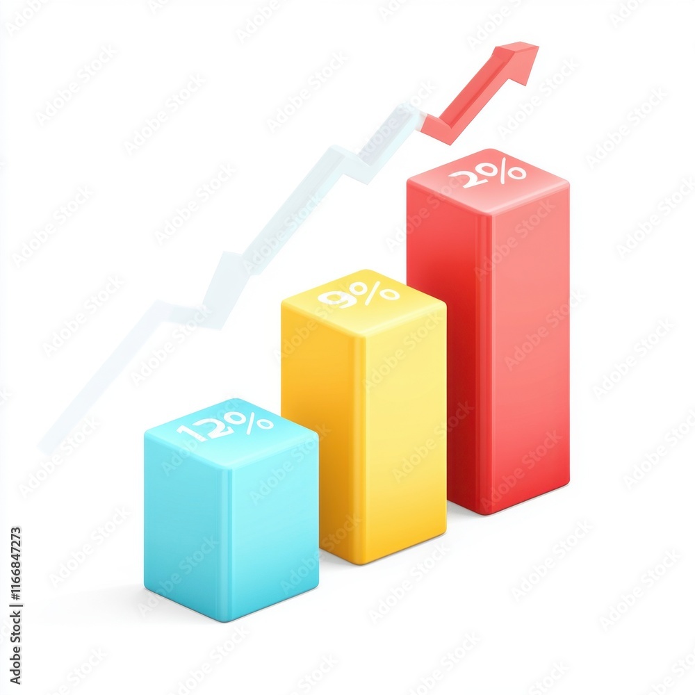 Poster colorful bar graph illustrating growth with percentages for clear data visualization.