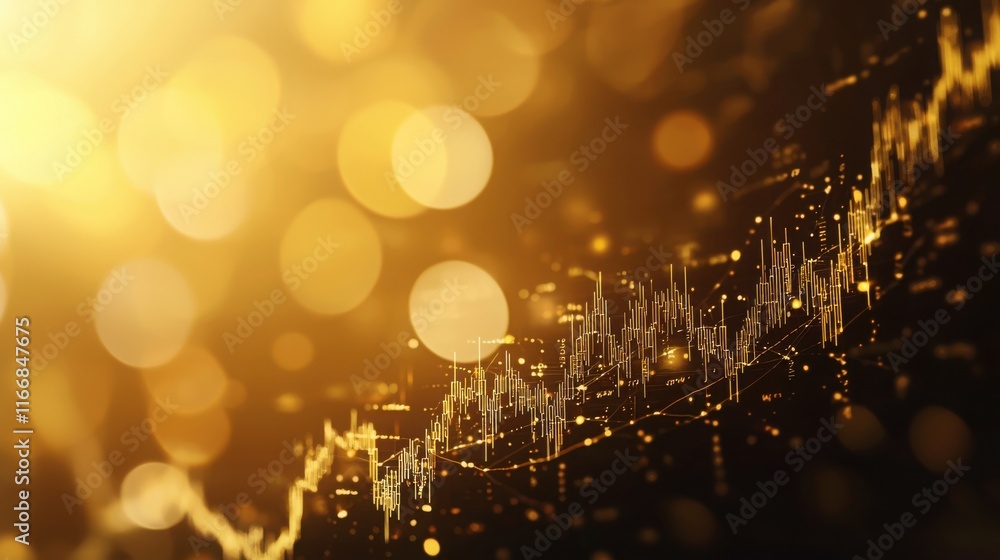 Poster golden business theme with financial data charts abstract visualization digital environment dynamic 