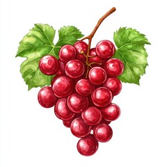 Fototapeta premium A vibrant bunch of red grapes surrounded by lush green leaves, showcasing fresh, juicy fruit.