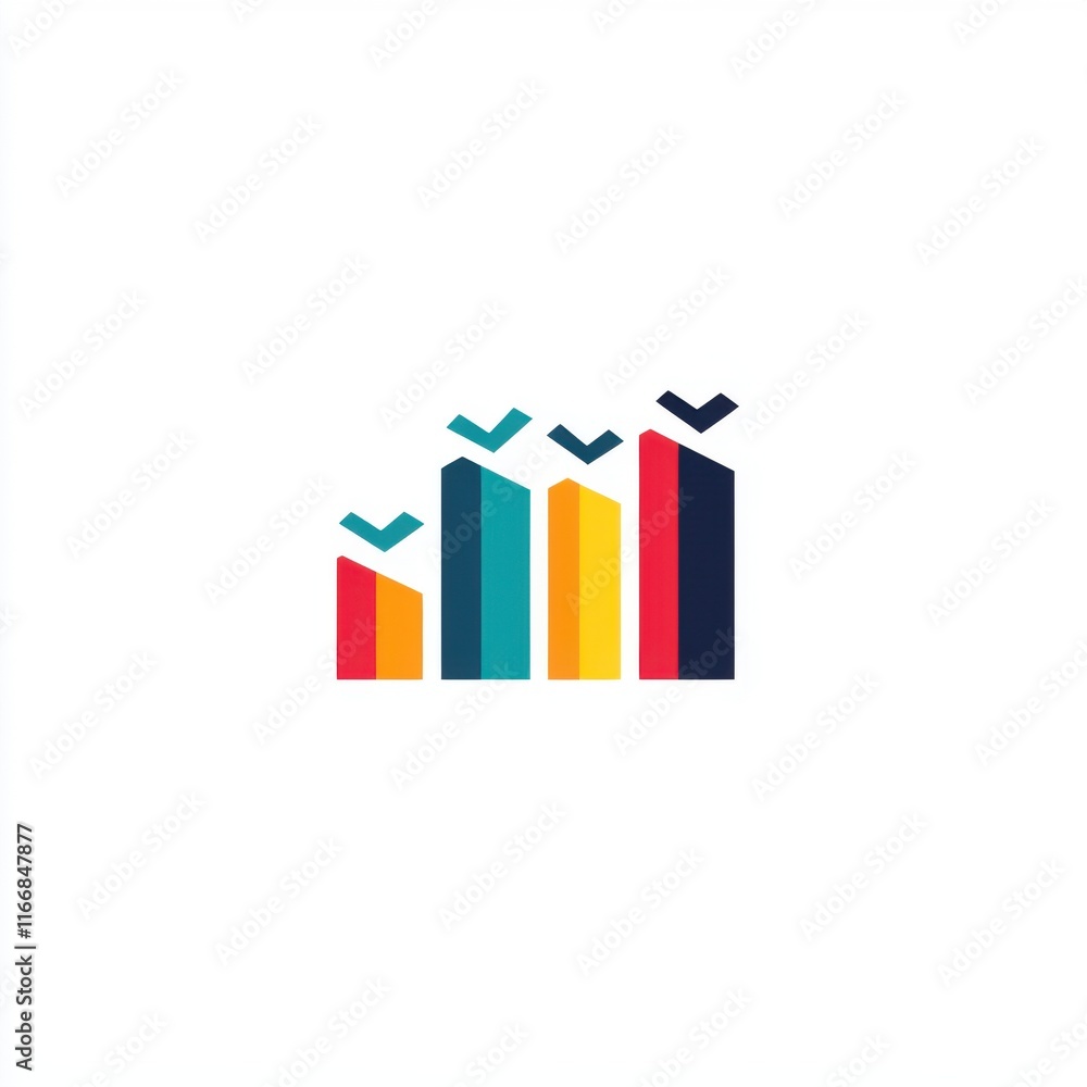 Poster colorful abstract bar graph representing growth and performance, featuring vibrant shapes and clean 
