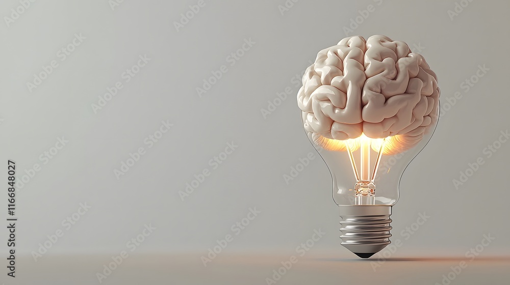 Poster illuminating innovation 3d lightbulb casting its glow on a brilliant brain representing startup crea