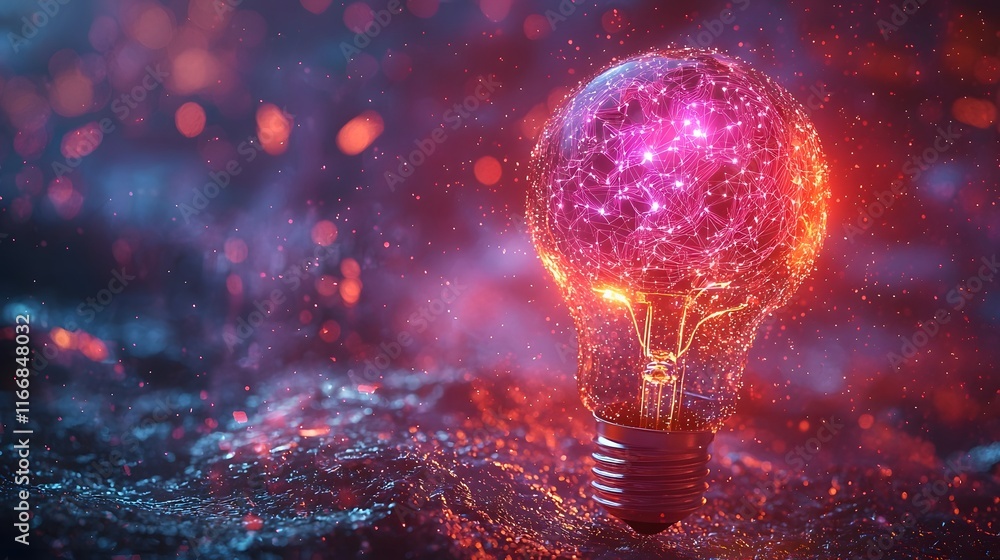 Poster illuminating digital brain technological innovation for business solutions 3d render of a lightbulb 