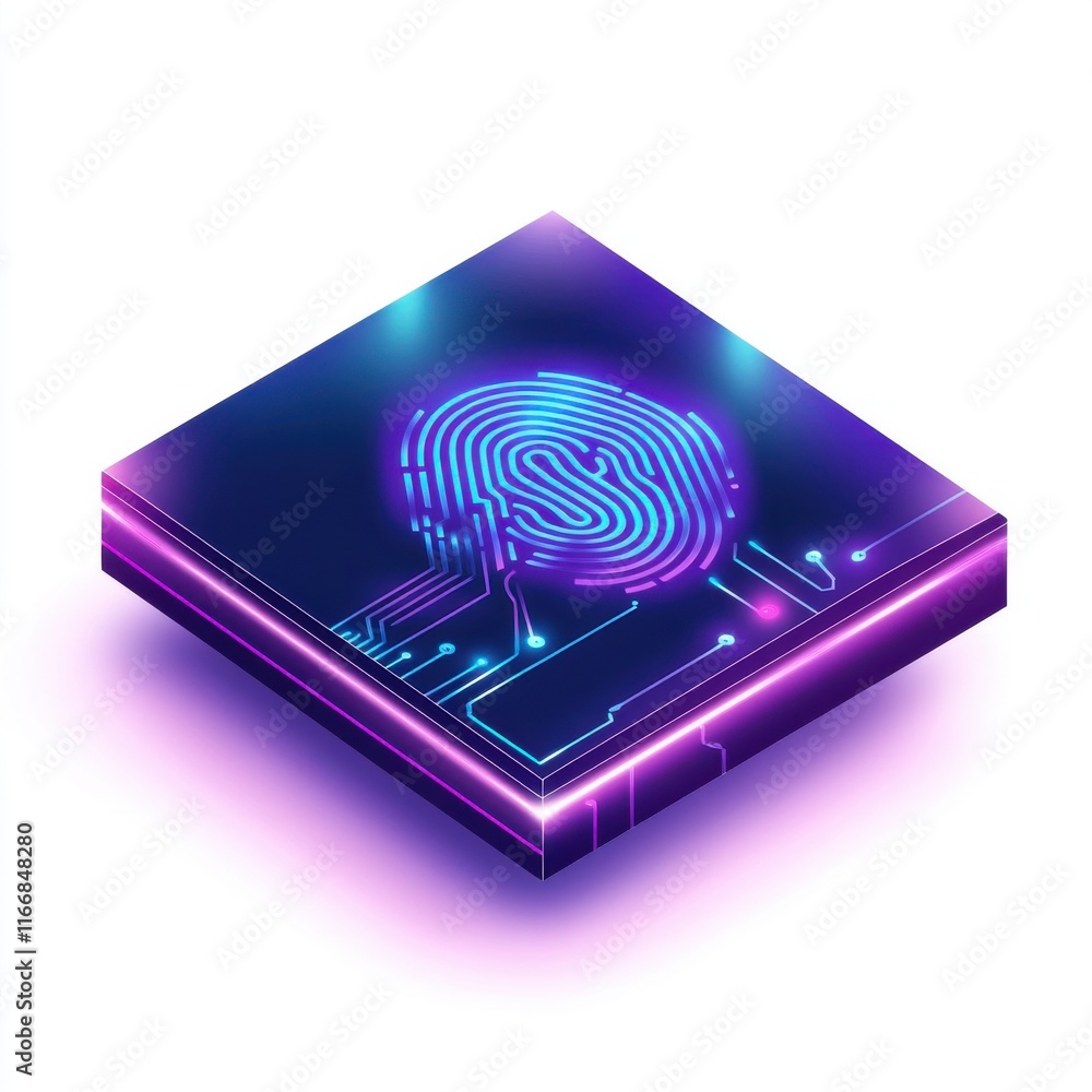 Poster futuristic digital fingerprint on a microchip, symbolizing advanced technology and security.