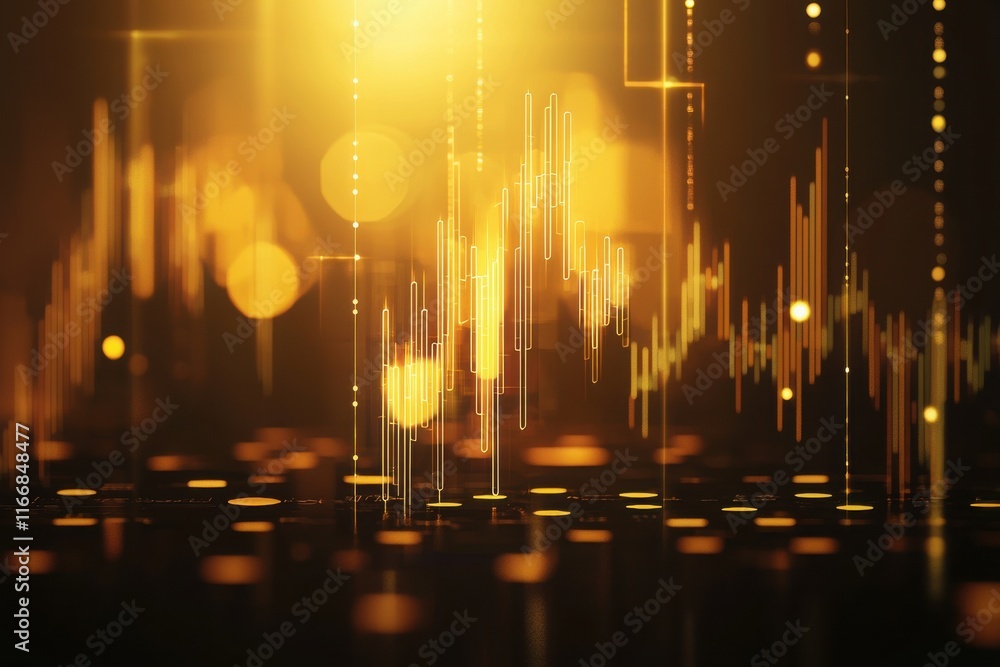 Poster dynamic golden wealth visualization financial analysis digital charts environment abstract viewpoint