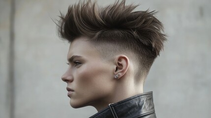 A trendy men hairstyle featuring a sharp mohawk fade with a textured top styled into subtle spikes.
