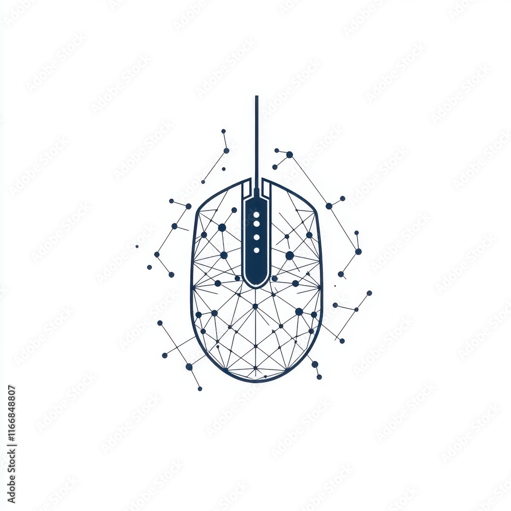 Poster abstract illustration of a computer mouse with a network design, emphasizing technology and connecti