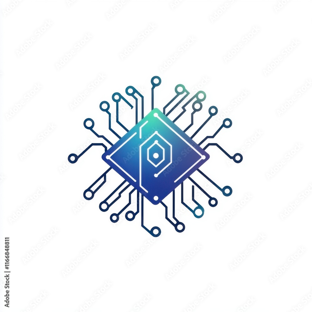 Aufkleber stylized graphic of a microchip with connected circuitry, symbolizing technology and innovation.