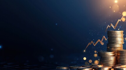 Financial growth visualization with stacked coins business environment digital graphic modern viewpoint wealth concept