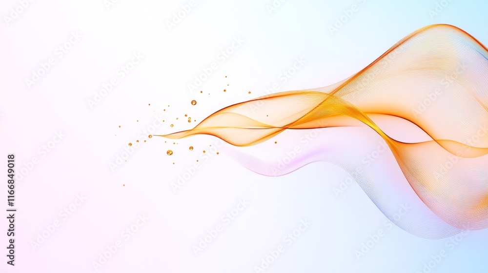 Poster abstract wave design with soft colors and floating particles.