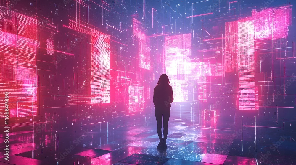 Poster innovative tech startup workspace with glowing digital visuals modern decor and collaborative entrep
