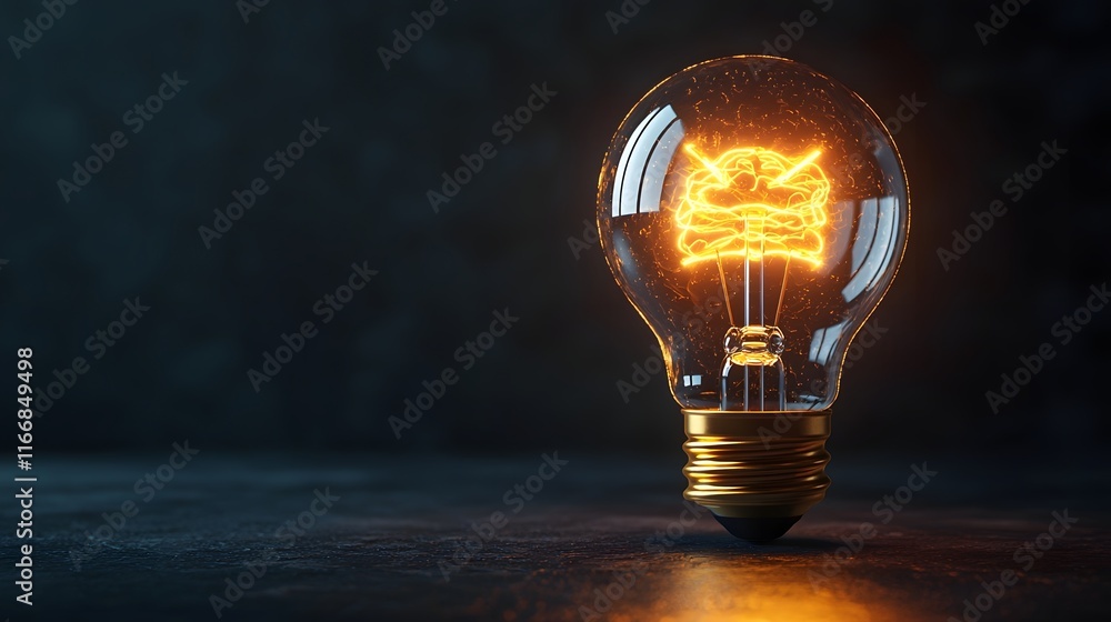 Poster intellectual property concept 3d brain in lightbulb symbolizing innovative ideas creativity and the 