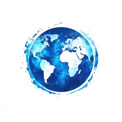 Abstract watercolor depiction of the Earth in vibrant blue tones on a white background.