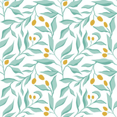 Autumn Leaves and Berries Seamless Pattern