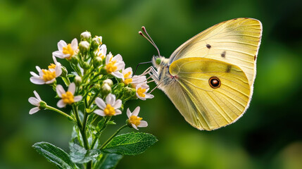 Fototapeta premium macro shot of butterfly resting on blooming flower, showcasing nature beauty