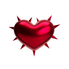 3D red metallic heart with spikes and thorns, glossy chrome surface, isolated vector illustration. Abstract love symbol for Valentine’s Day, punk style, fashion, and Y2K aesthetics