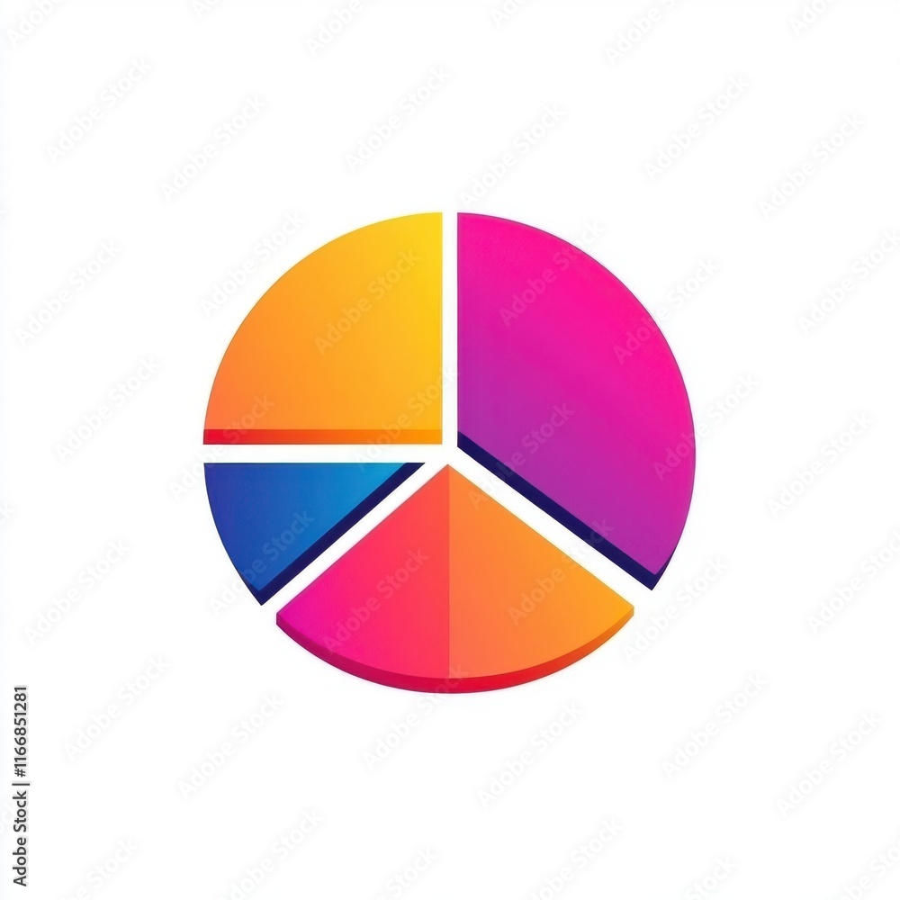 Poster colorful pie chart graphic with vibrant gradients representing data segments.