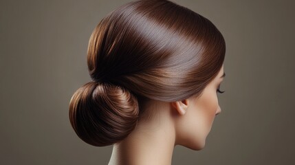 Fototapeta premium An elegant hairstyle banner with a polished chignon bun, detailed with sleek lines and soft highlights.