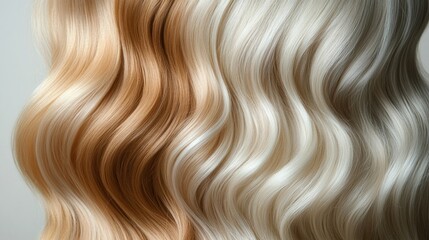 Fototapeta premium An elegant spectrum of blonde hair shades, from champagne and honey tones to icy platinum, styled in waves.
