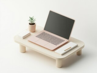 Fototapeta premium Stylish and cozy workspace with laptop and natural decor, AI generated