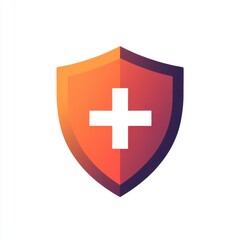 Obraz premium Stylized orange shield icon with a white cross, symbolizing health and protection.