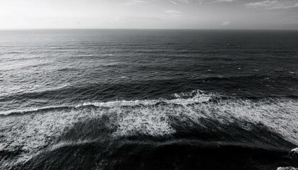 Fototapeta premium Monochromatic Ocean Horizon: Vast Ocean Horizon: Serene Black and White Seascape
