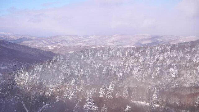 winter mountain landscape, snow covered mountains in winter mountains in Sapporo, Hokkaido Destination for travelers