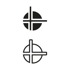 The image shows two geometric shape logos of crosses on a round shapes