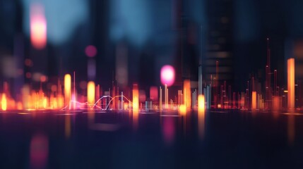 Futuristic financial cityscape with glowing business data visualization urban environment digital innovation concept
