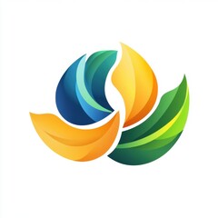 Obraz premium Abstract design featuring flowing leaves in blue, yellow, and green hues representing nature.