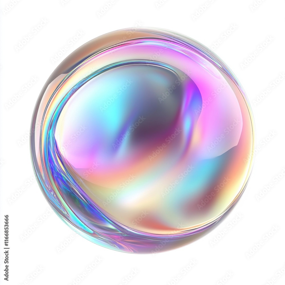 Poster a mesmerizing iridescent bubble with a spectrum of pastel colors, creating a dreamy and ethereal atm