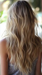 Naklejka premium Loose beach waves with soft highlights, creating a relaxed and natural hairstyle perfect for everyday wear.