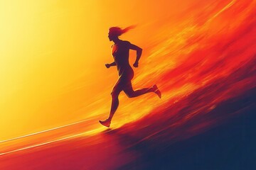 Silhouettes of runners at sunset in dynamic AI-generated abstract landscapes