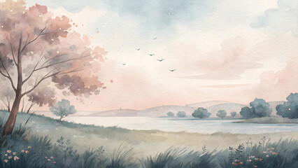 Watercolor abstract background, gentle brush strokes in pastel colors, symbolizing strength and grace of women, with a dreamy feel and copy space  