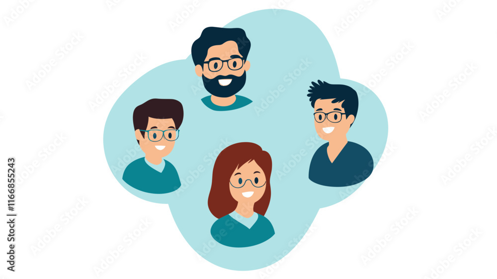 Poster social circle flat design vector illustration of happy people networking and connecting, emphasizing