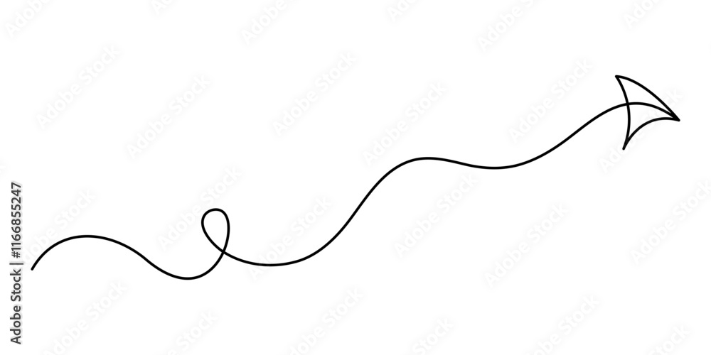 Poster arrow symbol continuous line icon, arrow pointing right, continuous one line drawing vector. single 