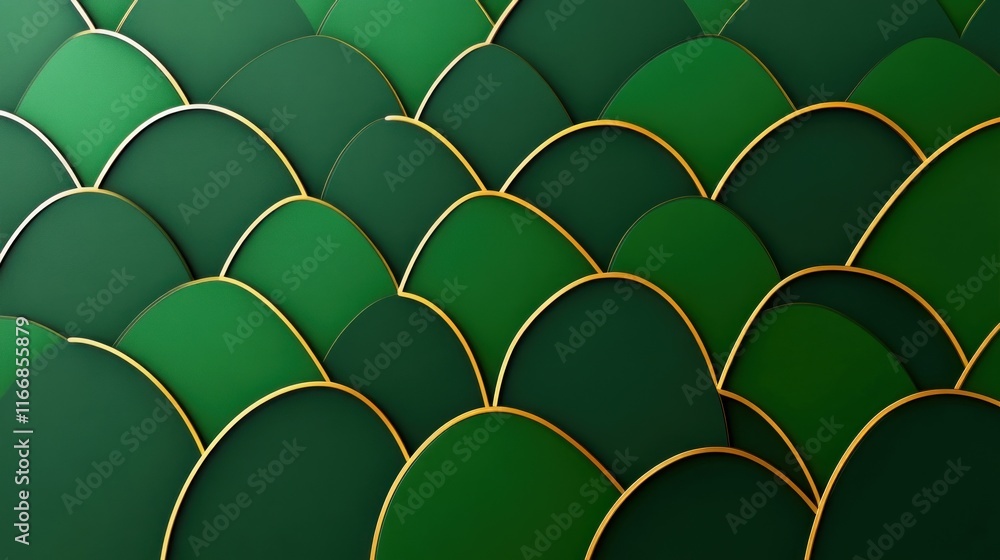 Aufkleber abstract green scales with golden outlines creating a textured pattern.
