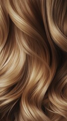 Naklejka premium Warm caramel and honey blonde shades blending seamlessly in a soft, flowing hairstyle with luminous highlights.
