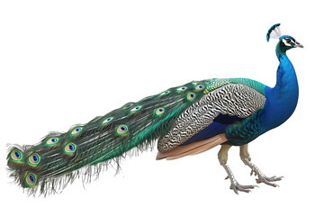 Obraz premium Colorful Peacock Showing Off Its Beautiful Plumage Isolated on Transparent Background