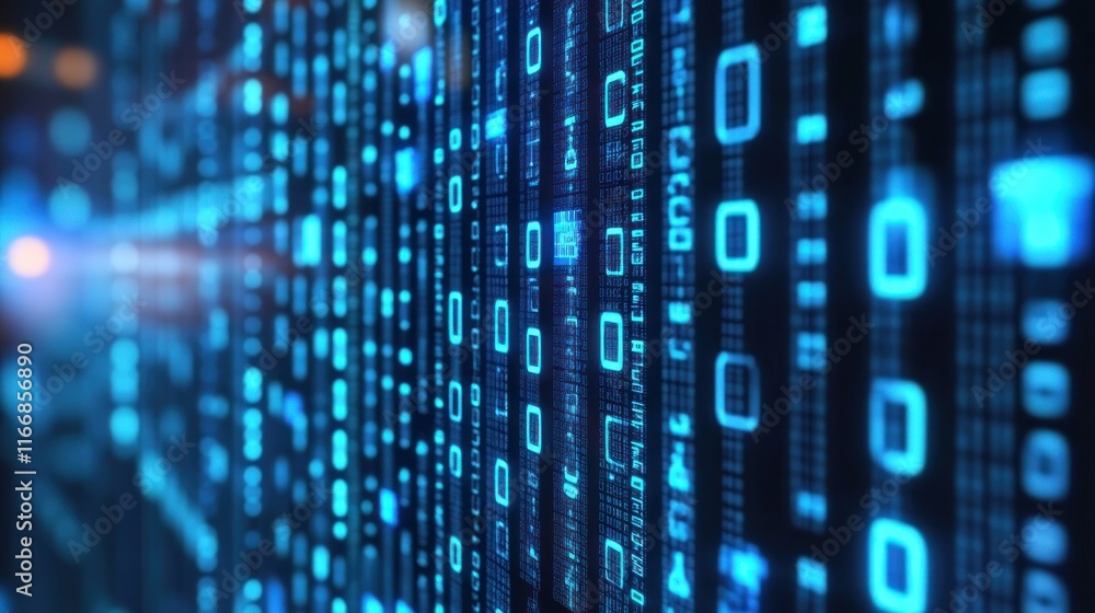 Poster abstract blue digital code matrix background