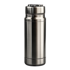 A stainless steel thermos for keeping beverages hot or cold.
