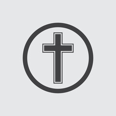 Fototapeta premium Religion cross icon in circle and grey background illustration