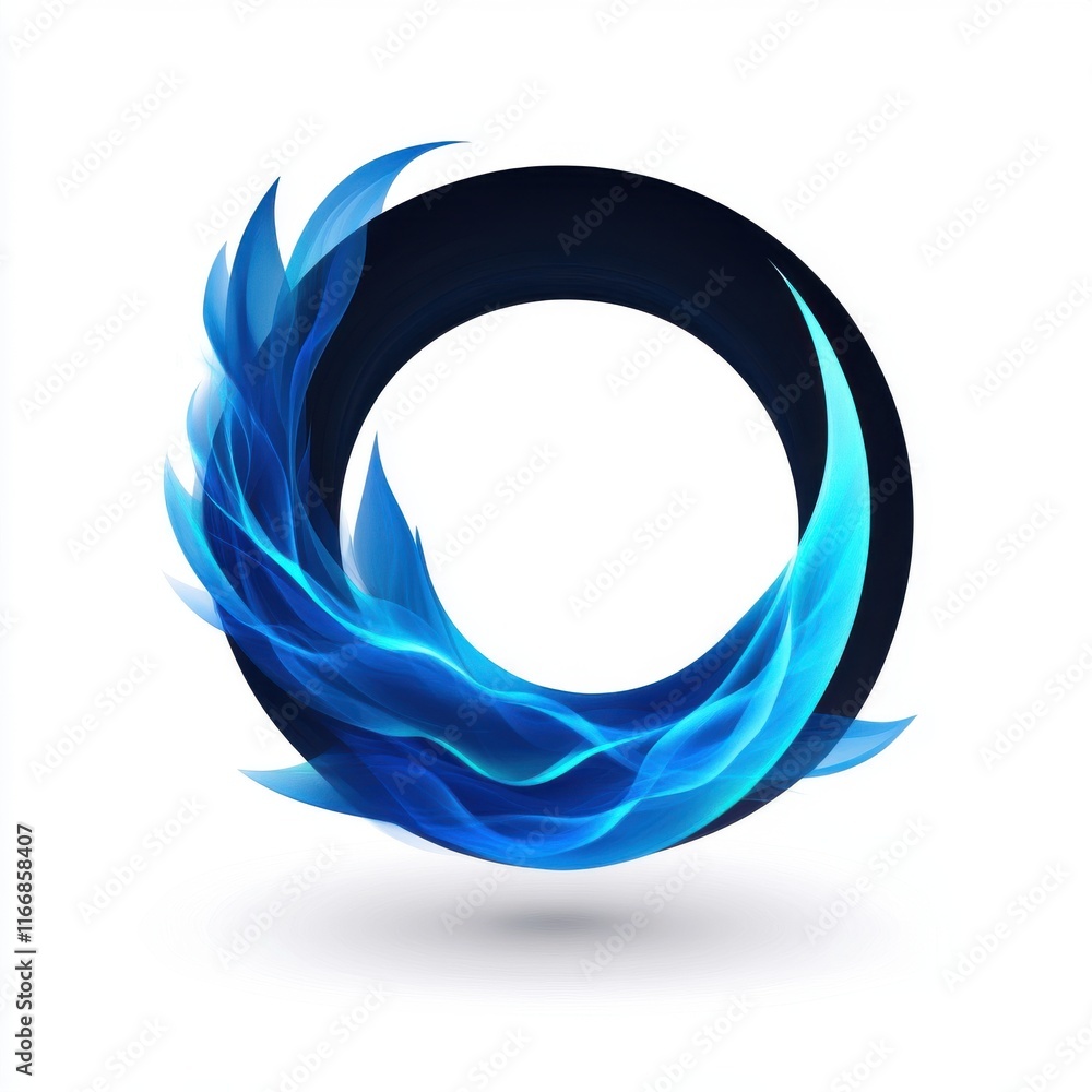 Aufkleber a dynamic blue abstract design featuring flowing waves within a circular black shape.