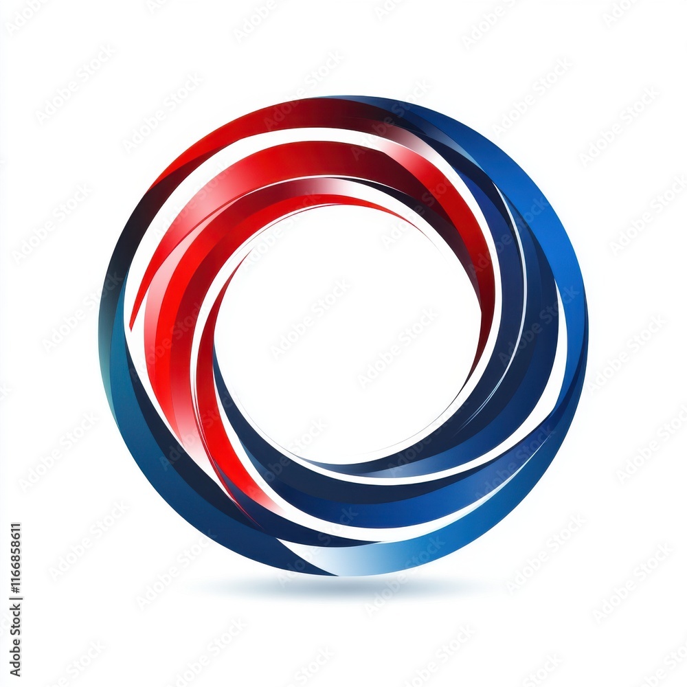 Poster abstract circular design featuring flowing red and blue waves, symbolizing unity and connection.