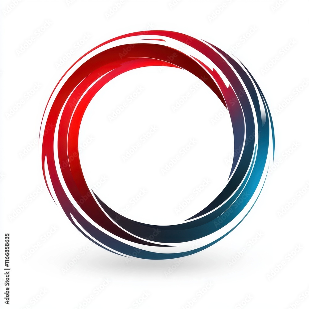 Poster abstract circular design with dynamic red and blue swirls, evoking a sense of motion and energy.