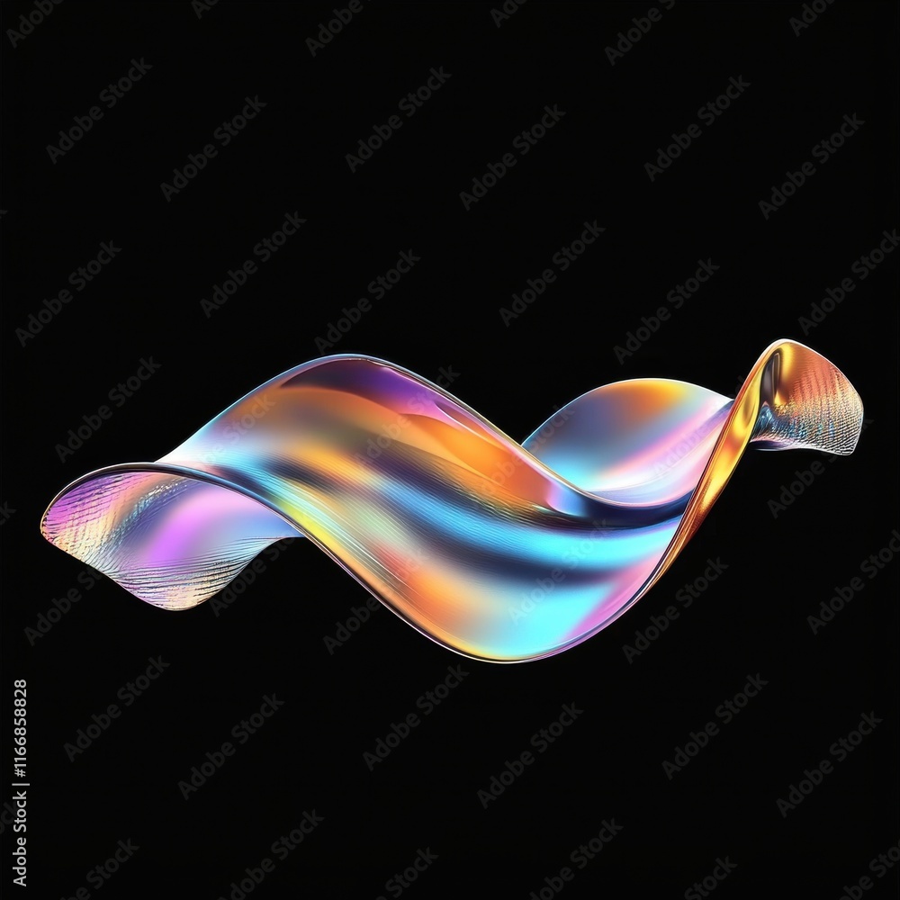 Poster vibrant abstract wave design in a spectrum of colors against a deep black background.