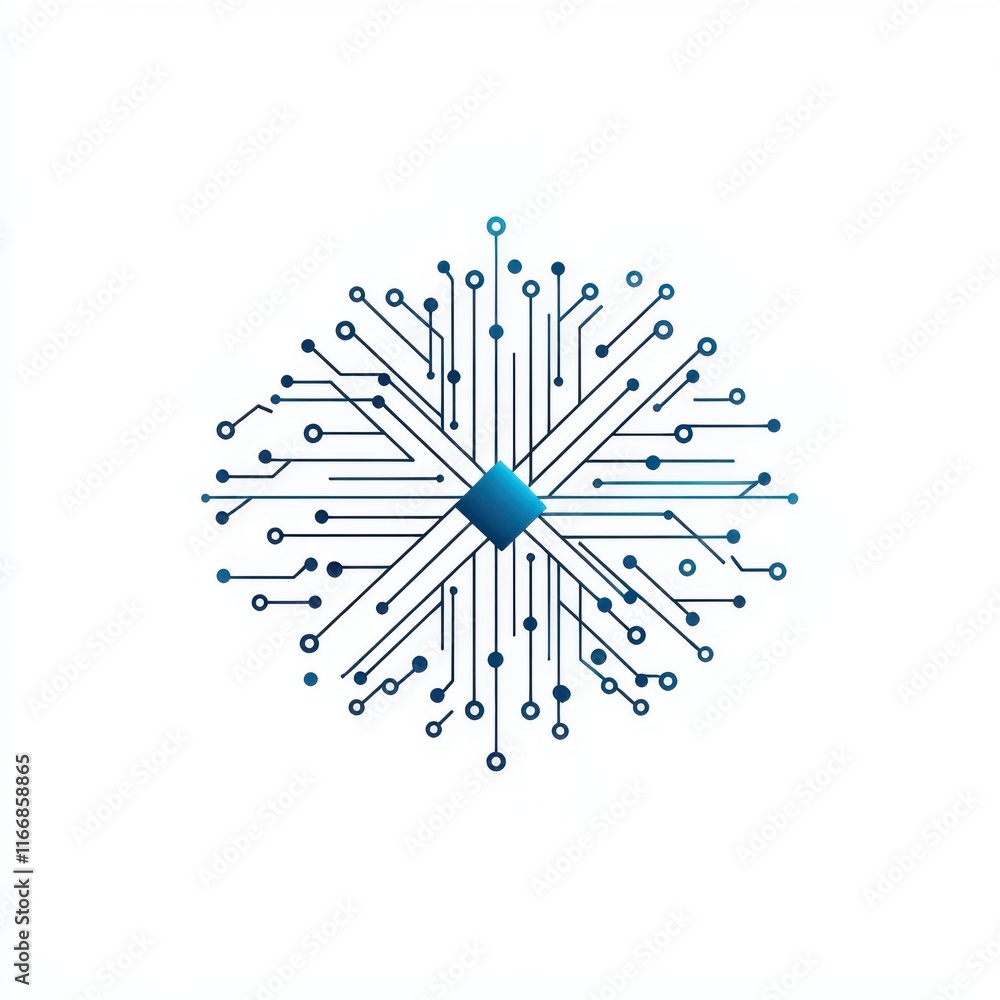 Poster abstract blue technology design with interconnected lines and nodes representing digital networks.